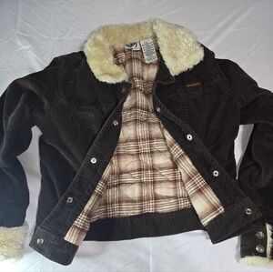 Women's Roxy Brown Corduroy Jacket with Faux Fur Collar